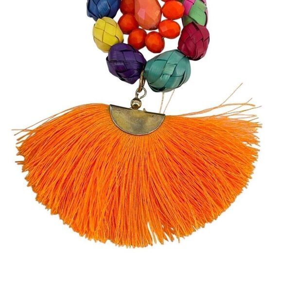 Handmade Colorful Mexican Beaded Tassel Drop Lighweight Statement Earrings - Picture 2 of 7